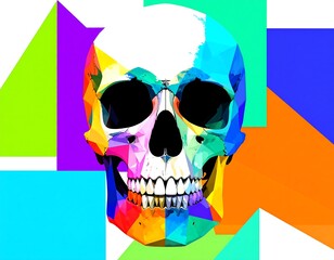 Colorful Low-Poly Skull Abstract Art