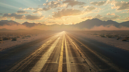 Desert highway with heat mirages