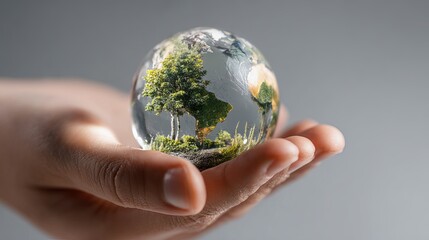 Nurturing our planet's future, a miniature world held gently in caring hands, symbolizing hope and preservation