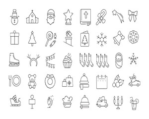 Naklejka premium Set of christmas outline icons. Holiday symbol. Line Xmas icons collection