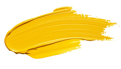 textured abstract yellow paint stroke isolated on transparent background, png