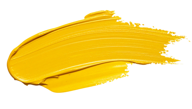 textured abstract yellow paint stroke isolated on transparent background, png