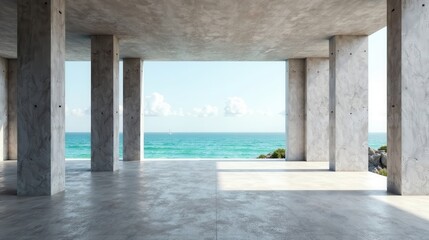 Obraz premium Serene Coastal Pavilion An Open-Air Concrete Structure with Ocean View