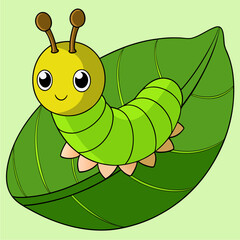 vector kawaii, caterpillar leaf, illustration