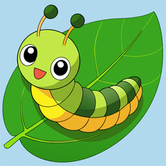 vector kawaii, caterpillar leaf, illustration