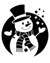 Snowman Silhouette with Top Hat and Scarf Vector Illustration