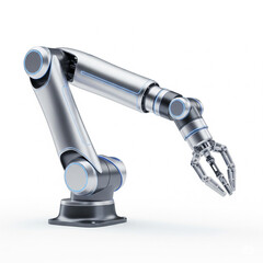 Fototapeta premium Industrial Robotic Arm with Gripper in a Manufacturing Setting on Isolated transparent background.