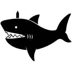 Fototapeta premium Black shark silhouette with a pencil on its head