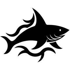 Stylized black shark silhouette with flowing fins