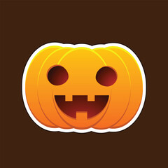 Cute Halloween Happy Pumpkin Sticker on Brown Background