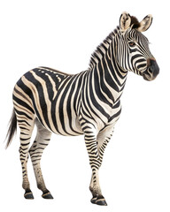 Fototapeta premium Plains Zebra with Black and White Stripes Standing and Looking Forward Isolated on White Background