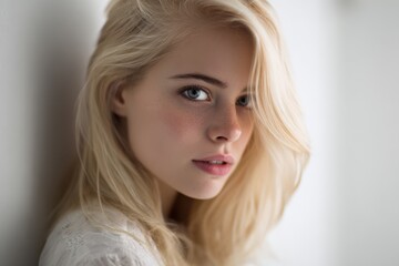 Naklejka premium Image of a young blonde against a white background