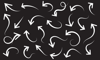 Seamless pattern of hand drawn arrows on teal.  Vector seamless pattern with various white hand drawn arrows on a teal background, perfect for creative designs, backgrounds, and presentations.