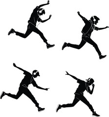 Dancing Youth with Headphones Silhouette Vector Set