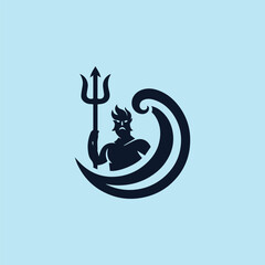 Poseidon God Logo with trident and waves.