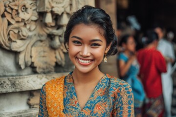 Indonesian woman in Kebaya grinning at the camera
