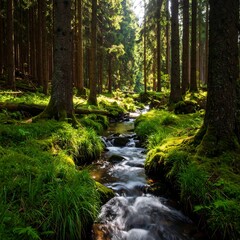 Fototapeta premium Sunlit forest stream (6)