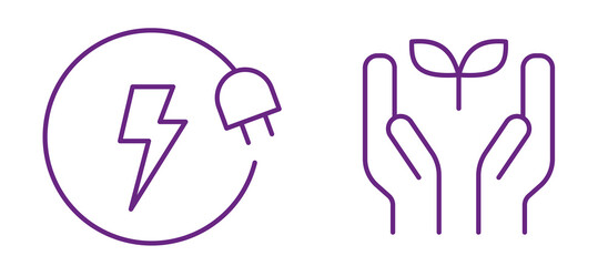 Sustainable energy concept with a lightning bolt and a growing plant nurtured by hands