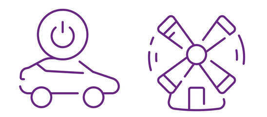 Modern electric car with power symbol and wind turbine illustration