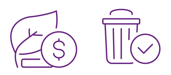 Green finance and waste management icons representing eco-friendly savings and responsible disposal.
