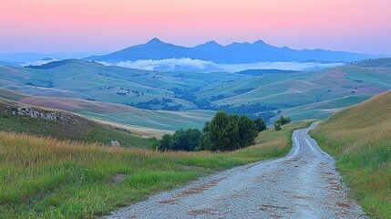Serene sunrise over rolling hills (1)