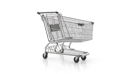 Empty metal shopping cart isolated on white background
