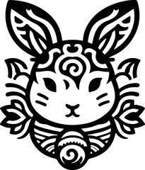 vector sketch icon logo symbol illustration design of rabbit head with long ears detailed with classic ethnic style vintage traditional abstract modern