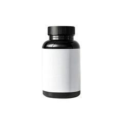 Blank black medicine bottle, ready for custom label design isolated on transparent Png background.