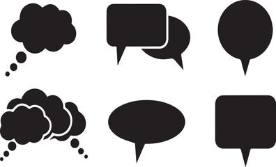 Speech bubbles and thought bubbles set in black on white background