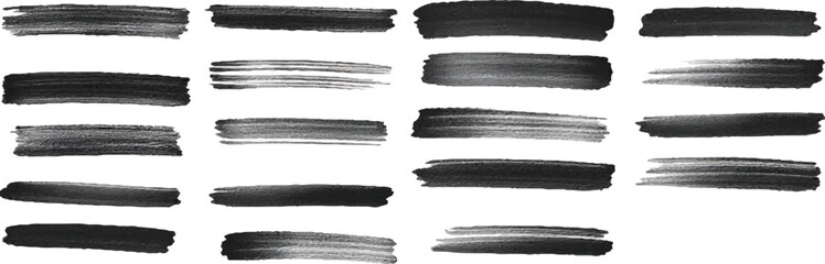 Collection of diverse paint black brush stroke lines on a clean white background	