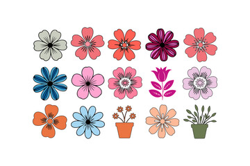 set of colorful flowers on white background