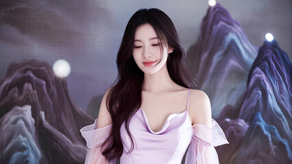 Noble Asian woman and Chinese style background　高貴なアジア人女性と中国風背景