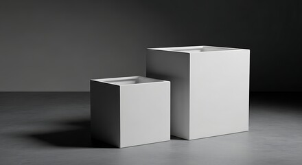 Elegant Minimalism - A High-Contrast Study of Light and Shadow on Two White Cubic Forms.