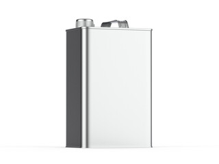Olive oil jerry can mockup for branding and promotion, metal tin can on isolated white background, 3d illustration. 