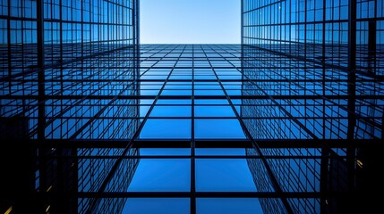 Fototapeta premium Skyscrapers reflecting the blue sky upward