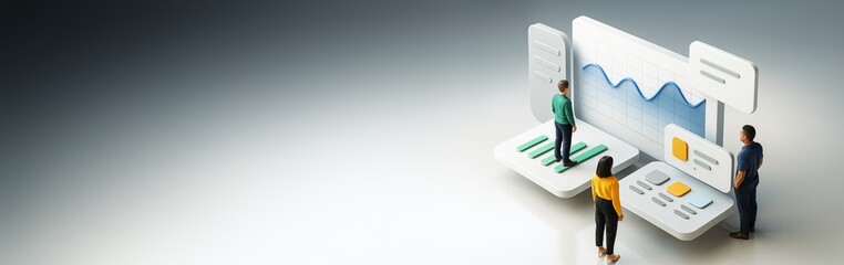 Business team analyzing financial data chart on futuristic digital dashboard with clean background and copy space for modern presentation design. Ai generative