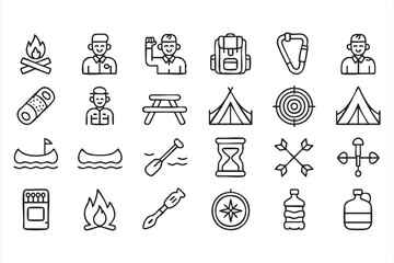 Set of 25 Outdoor Icons for Camping, Hiking, and Adventure Enthusiasts