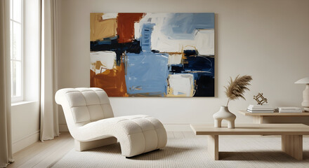 Stylish Hotel Interior Design: Modern Lounge Area with Abstract Art and Contemporary Armchair