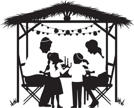 black sukkah family silhouette, eating together clip art preview