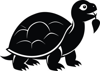 Black Silhouette of a Cute Turtle Eating a Leaf tortoise reptile