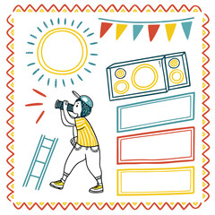 Sketchy sun speaker ladder and frames vector