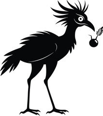 Obraz premium Black silhouette of a prehistoric bird holding a bomb with a fuse ancient
