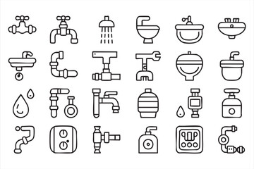 Minimalist Plumbing Icons Collection in Monochrome Style