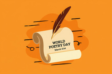 Quill pen writing on a scroll for world poetry day