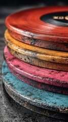Stacked colorful weight plates