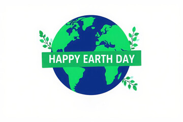 Happy earth day celebration with planet and green leaves