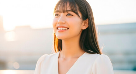 前向きな笑顔を浮かべる女性