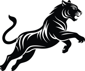 Obraz premium Dynamic Black Silhouette of a Leaping Tiger with Stylized Stripes big cat feline