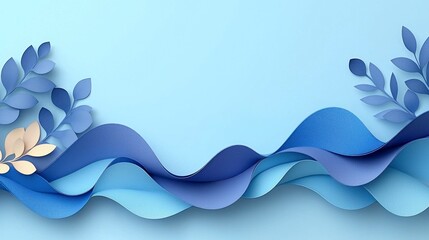 Soft blue waves and leaves cut paper art