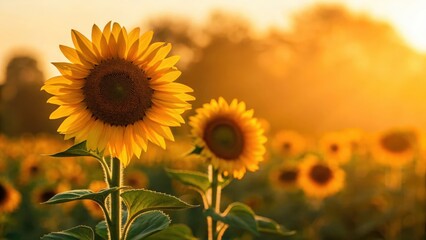 Obraz premium Young sunflowers stretching toward the sun — capturing warmth and natural beauty